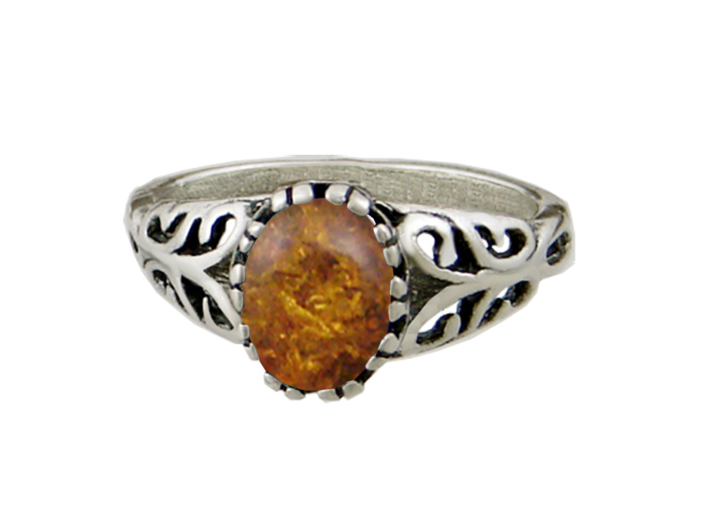 Sterling Silver Filigree Ring With Amber Size 8